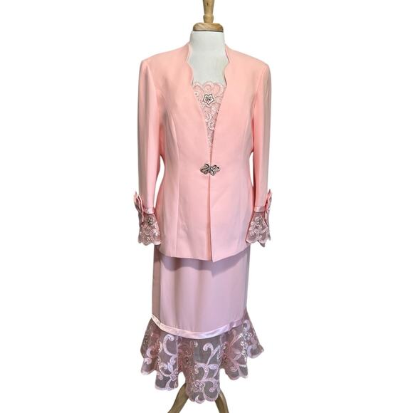 Carissimo 3-Piece Sz 12 Skirt Set Formal Church Suit Pink Vtg Evening Collection - Picture 1 of 15